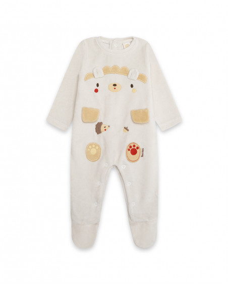 Grenouillère en velours long avec pieds garçon beige brownie Grenouillère en velours long avec pieds garçon beige brownie