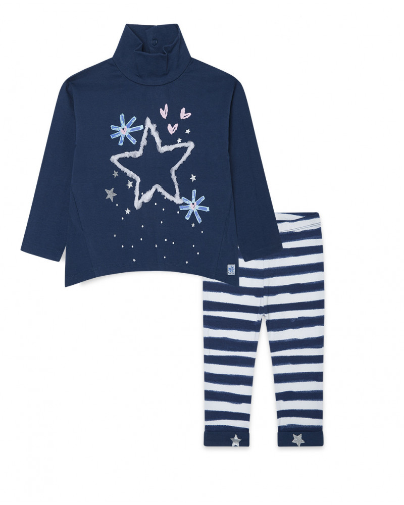 T-shirt et leggings en jersey à rayures fille bleu glaciar