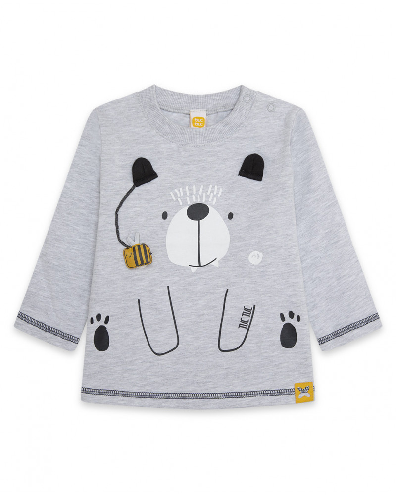 Tee-shirt en jersey manche longue garçon gris bee happy