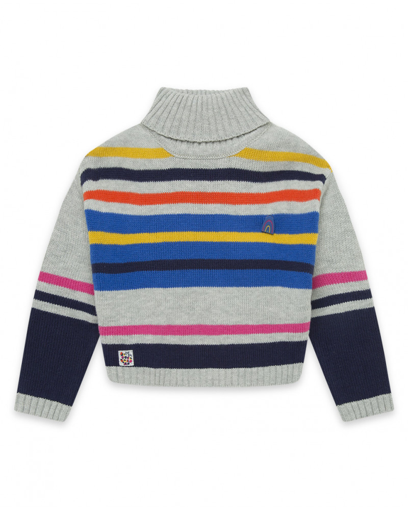 Pull-over en tricot à rayures fille gris best friends 4ever