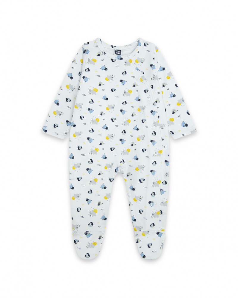 Grenouillère en jersey long avec pieds fille blanc it's cold