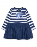 Robe en coton molletonné et tulle à rayures fille bleue glaciar Robe en coton molletonné et tulle à rayures fille bleue glaciar