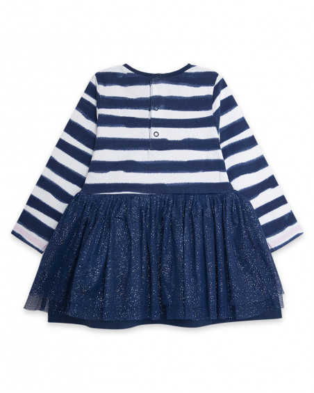 Robe en coton molletonné et tulle à rayures fille bleue glaciar Robe en coton molletonné et tulle à rayures fille bleue glaciar