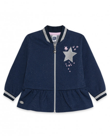 Veste en coton molletonné avec fermeture éclair fille bleu Veste en coton molletonné avec fermeture éclair fille bleu