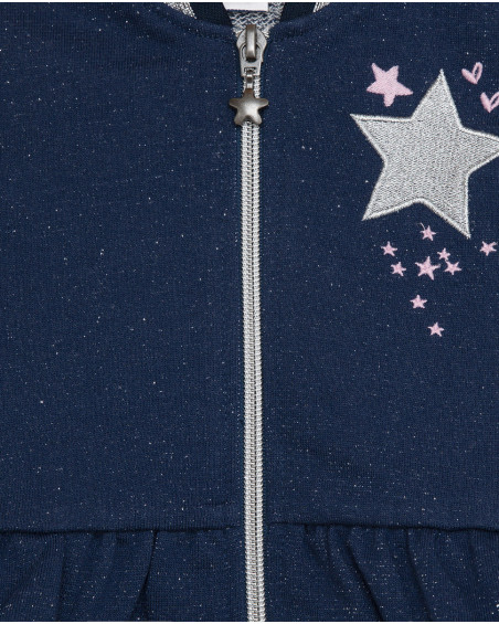 Veste en coton molletonné avec fermeture éclair fille bleu Veste en coton molletonné avec fermeture éclair fille bleu