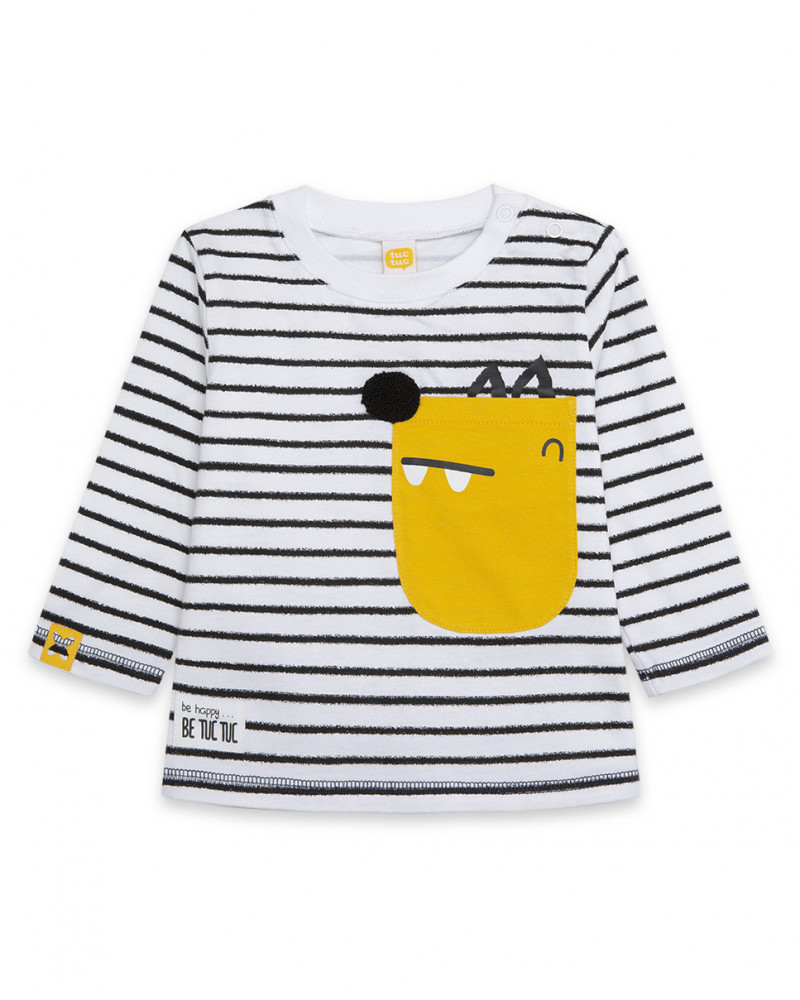 Tee-shirt en jersey à rayures garçon blanc bee happy