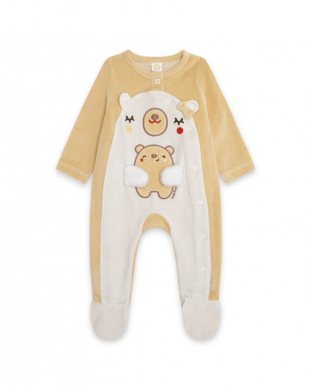 Grenouillère en velours avec pieds garçon beige brownie bears Grenouillère en velours avec pieds garçon beige brownie bears