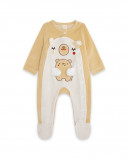 Grenouillère en velours avec pieds garçon beige brownie bears Grenouillère en velours avec pieds garçon beige brownie bears