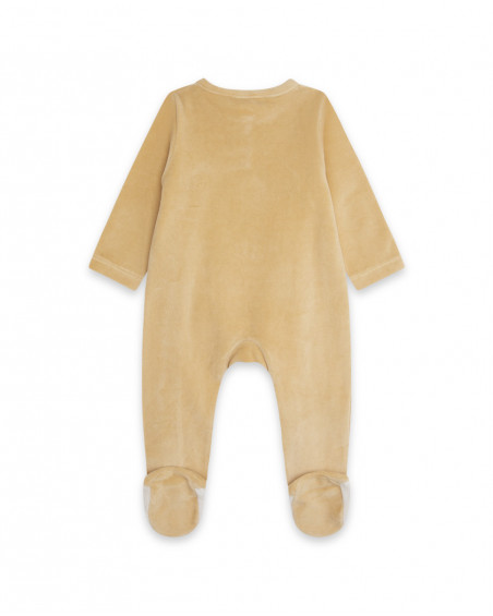 Grenouillère en velours avec pieds garçon beige brownie bears Grenouillère en velours avec pieds garçon beige brownie bears