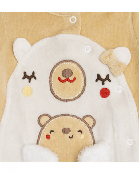 Grenouillère en velours avec pieds garçon beige brownie bears Grenouillère en velours avec pieds garçon beige brownie bears