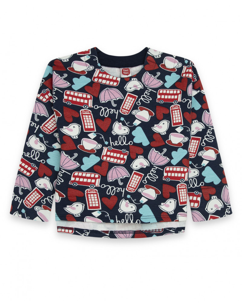 Sweat-shirt en peluche imprimée fille bleu hello london