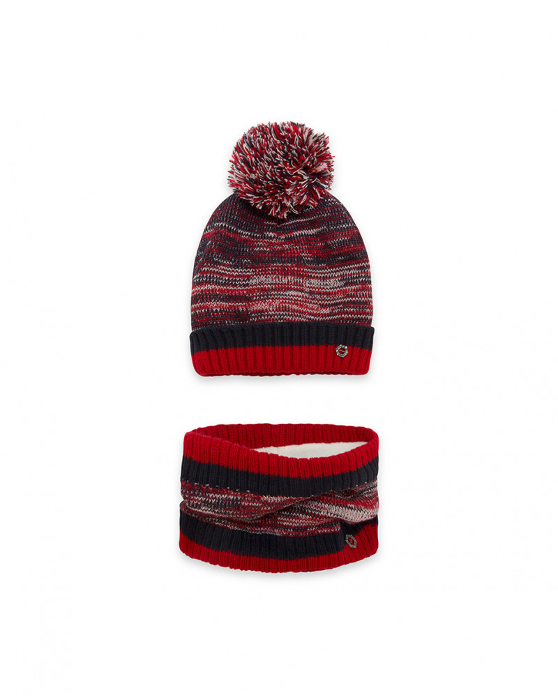 Bonnet et cache-cou en tricot pompon garçon bleu hits of 90