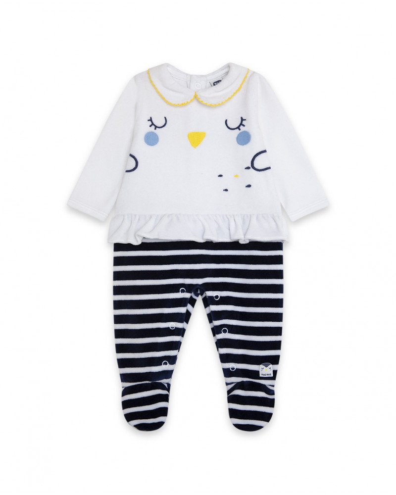 Grenouillère en velours long avec pieds fille bleu it's cold