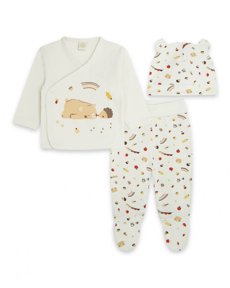 Ensemble en jersey et bonnet long avec pieds garçon beige