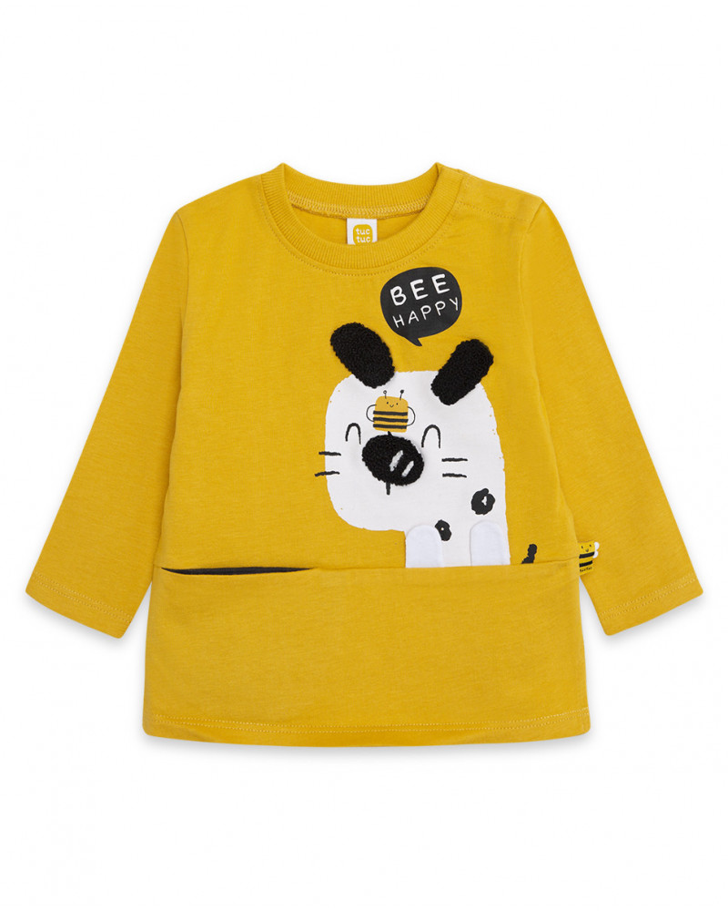 Tee-shirt en jersey chiot garçon jaune bee happy