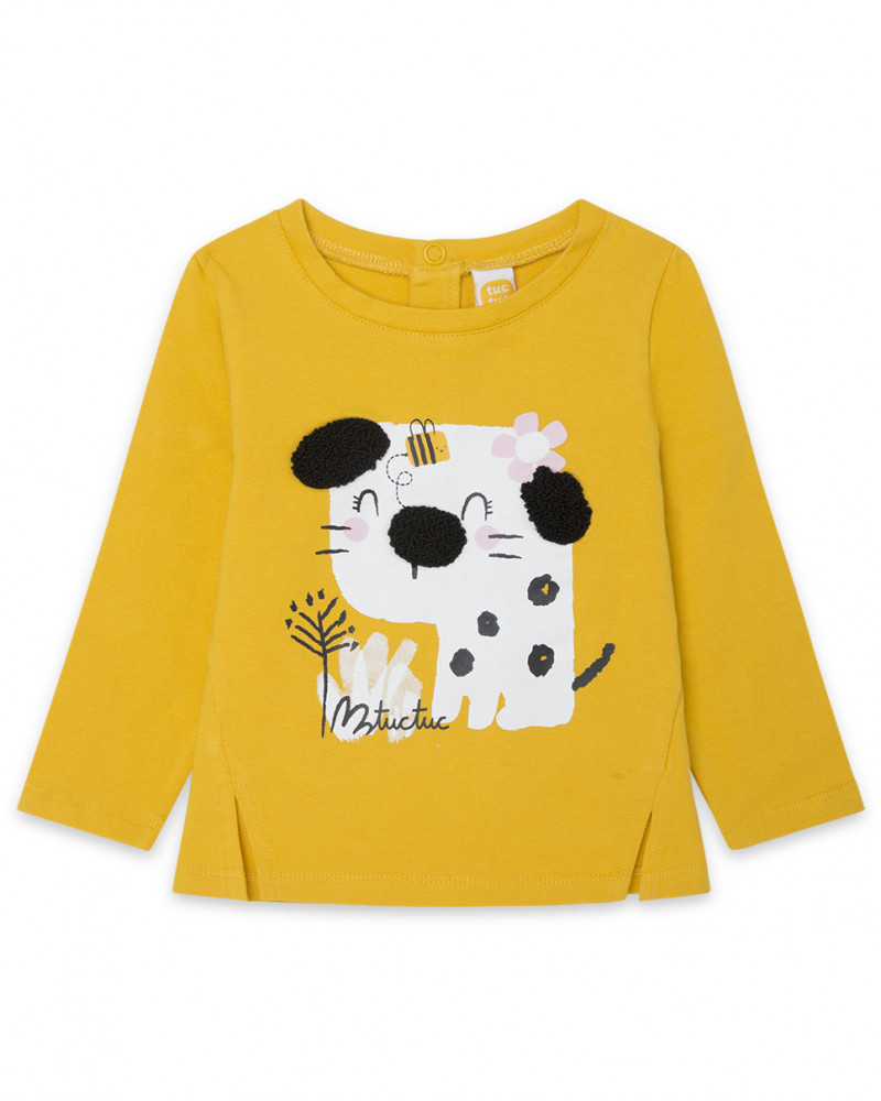 Tee-shirt en jersey chiot fille jaune bee happy