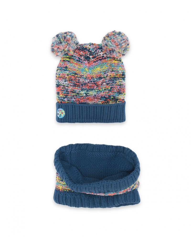 Bonnet et écharpe en tricot imprimé fille bleu color hikers
