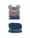 Bonnet et écharpe en tricot imprimé fille bleu color hikers Bonnet et écharpe en tricot imprimé fille bleu color hikers