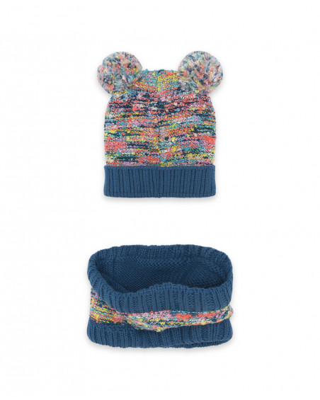 Bonnet et écharpe en tricot imprimé fille bleu color hikers