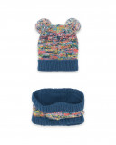 Bonnet et écharpe en tricot imprimé fille bleu color hikers Bonnet et écharpe en tricot imprimé fille bleu color hikers