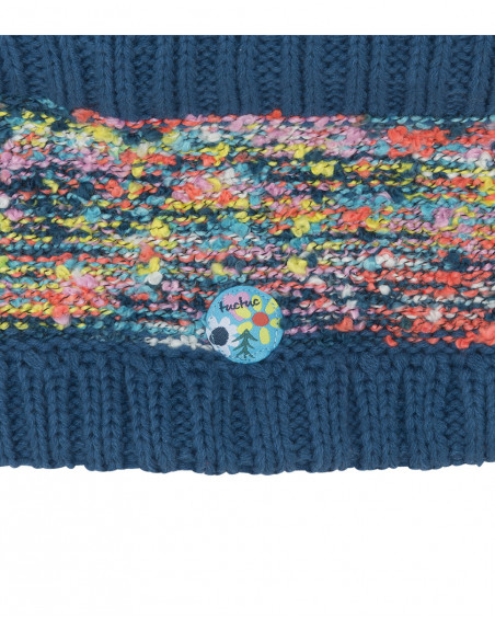 Bonnet et écharpe en tricot imprimé fille bleu color hikers
