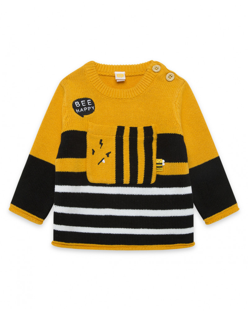 Pull-over en tricot à rayures garçon jaune bee happy