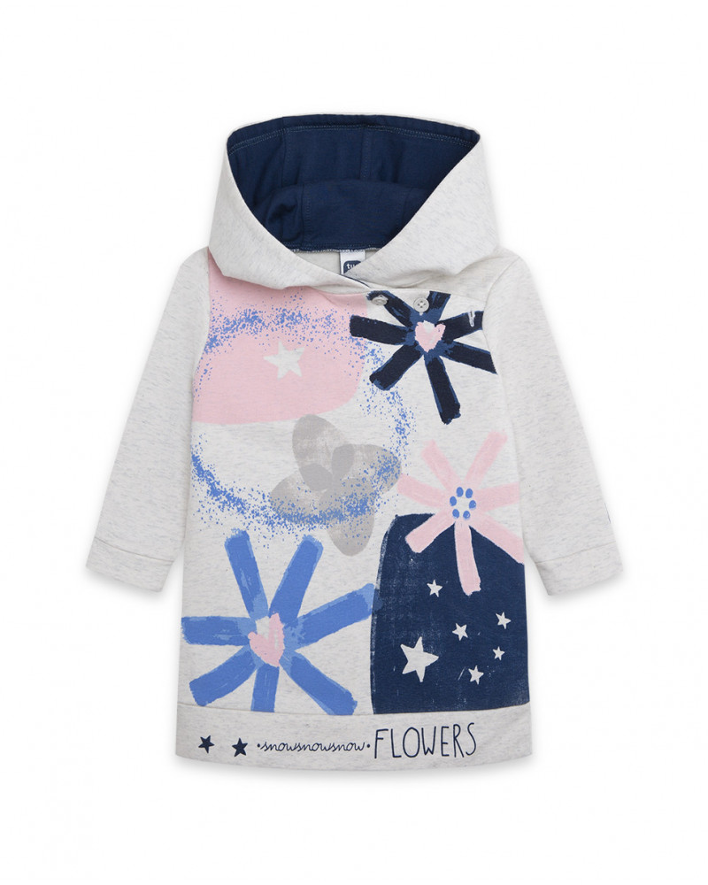 Robe en coton molletonné avec capuche fille blanche glaciar