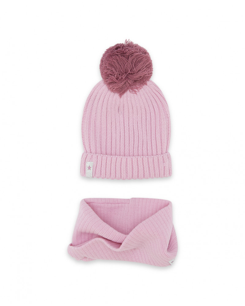 Bonnet et cache-cou en tricot pompon garçon rose northern whales