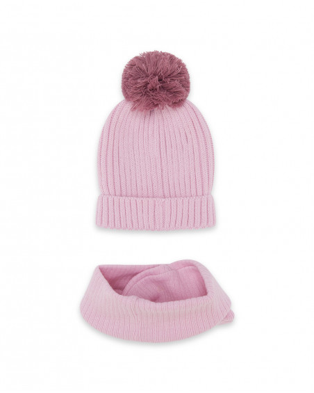 Bonnet et cache-cou en tricot pompon garçon rose northern whales Bonnet et cache-cou en tricot pompon garçon rose northern whales