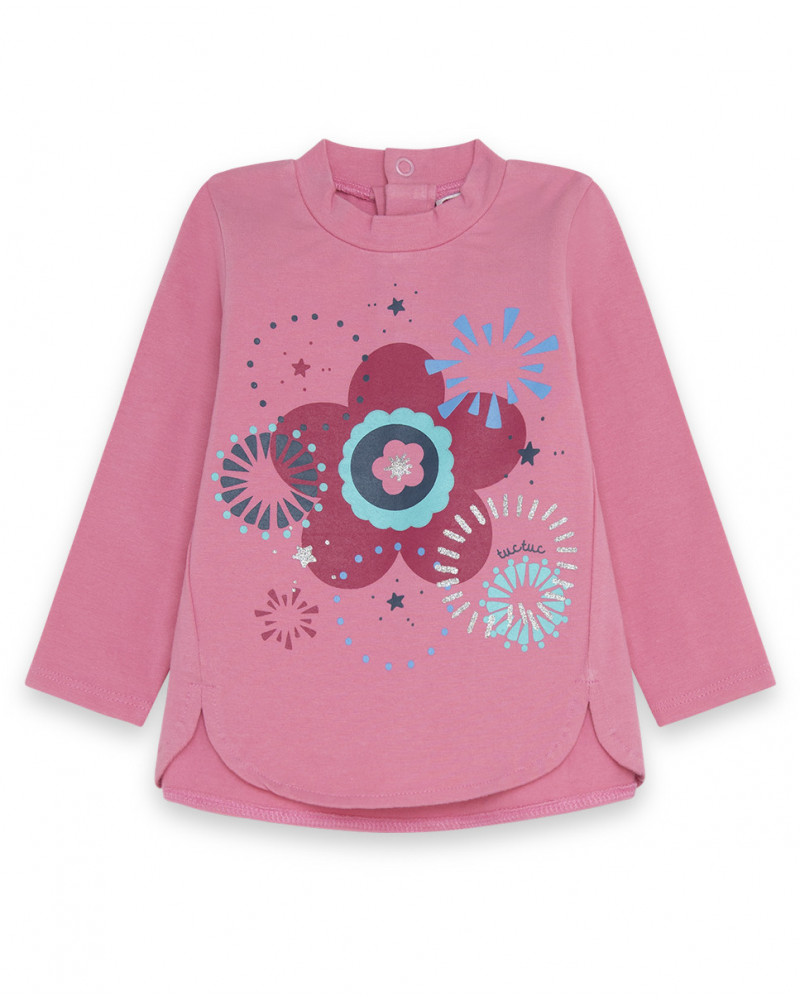 Tee-shirt en jersey fleurs fille rose kyoto girls