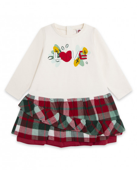 Robe flanelle et jersey message fille blanche highlands