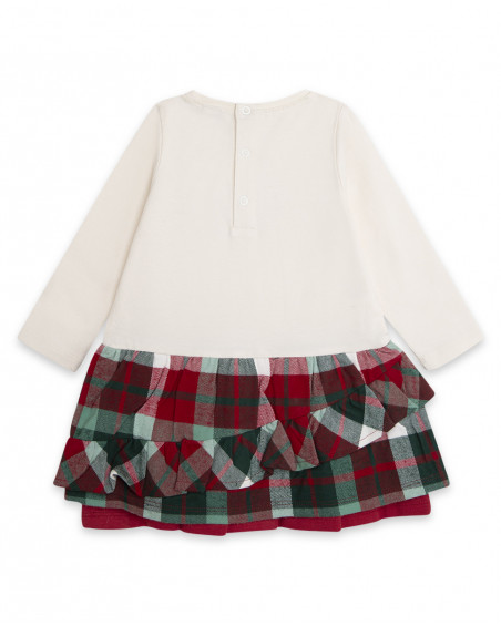 Robe flanelle et jersey message fille blanche highlands