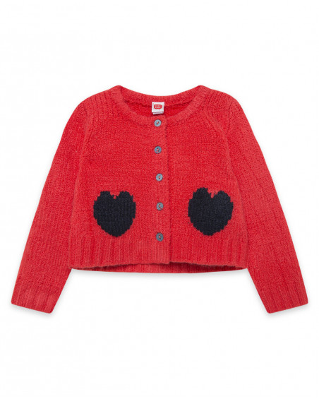 Veste en tricot boutons fille rouge hello london Veste en tricot boutons fille rouge hello london