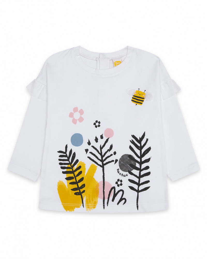 Tee-shirt en jersey imprimée fille blanc bee happy