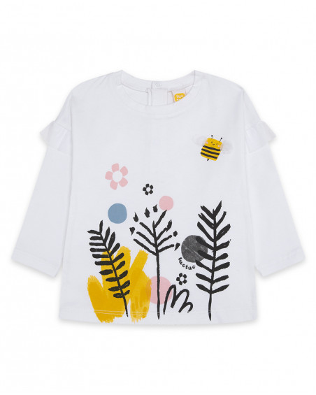Tee-shirt en jersey imprimée fille blanc bee happy Tee-shirt en jersey imprimée fille blanc bee happy