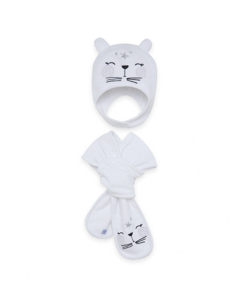 Bonnet et écharpe polaire petit ourson fille blanc glaciar