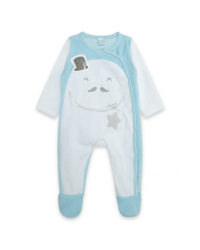 Grenouillère velours ouvert. latérale avec pieds garçon bleu