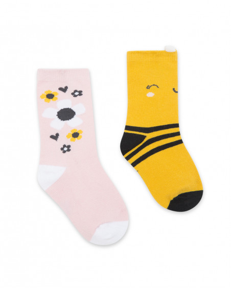 Lot 2 chaussettes imprimés fille jaunes bee happy Lot 2 chaussettes imprimés fille jaunes bee happy