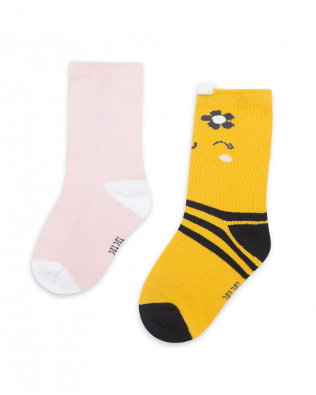 Lot 2 chaussettes imprimés fille jaunes bee happy Lot 2 chaussettes imprimés fille jaunes bee happy