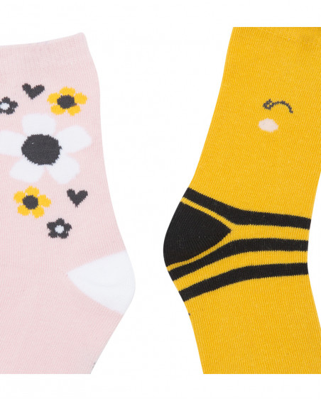 Lot 2 chaussettes imprimés fille jaunes bee happy Lot 2 chaussettes imprimés fille jaunes bee happy