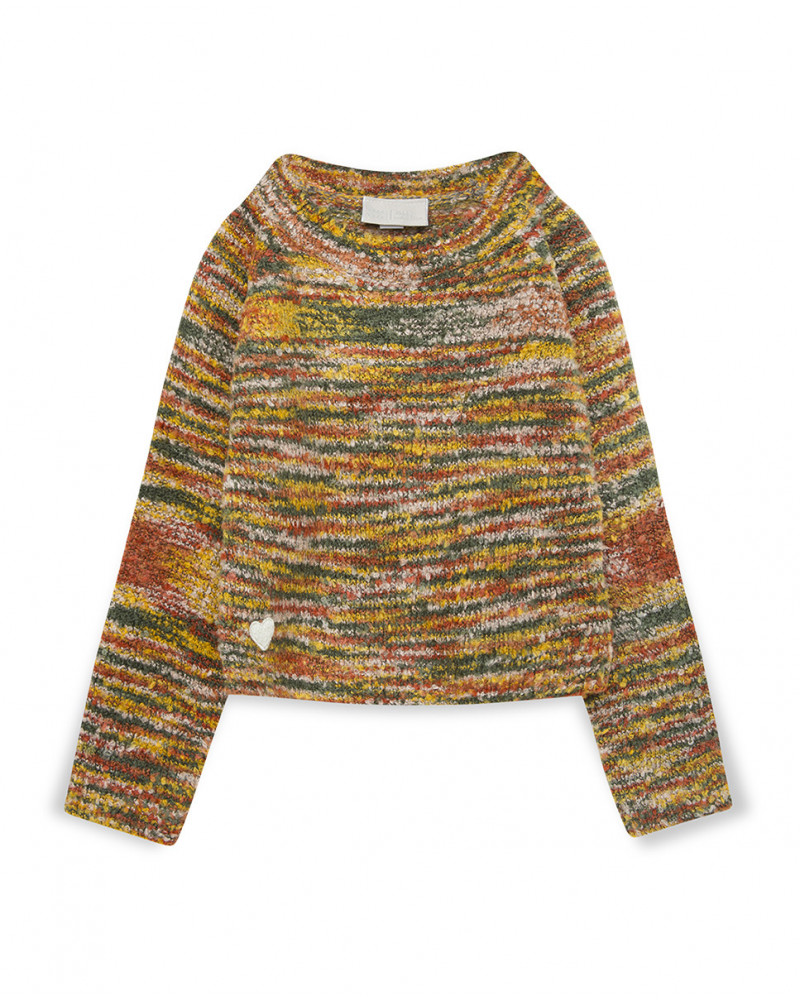 Pull-over en tricot imprimé fille orange hidden nature