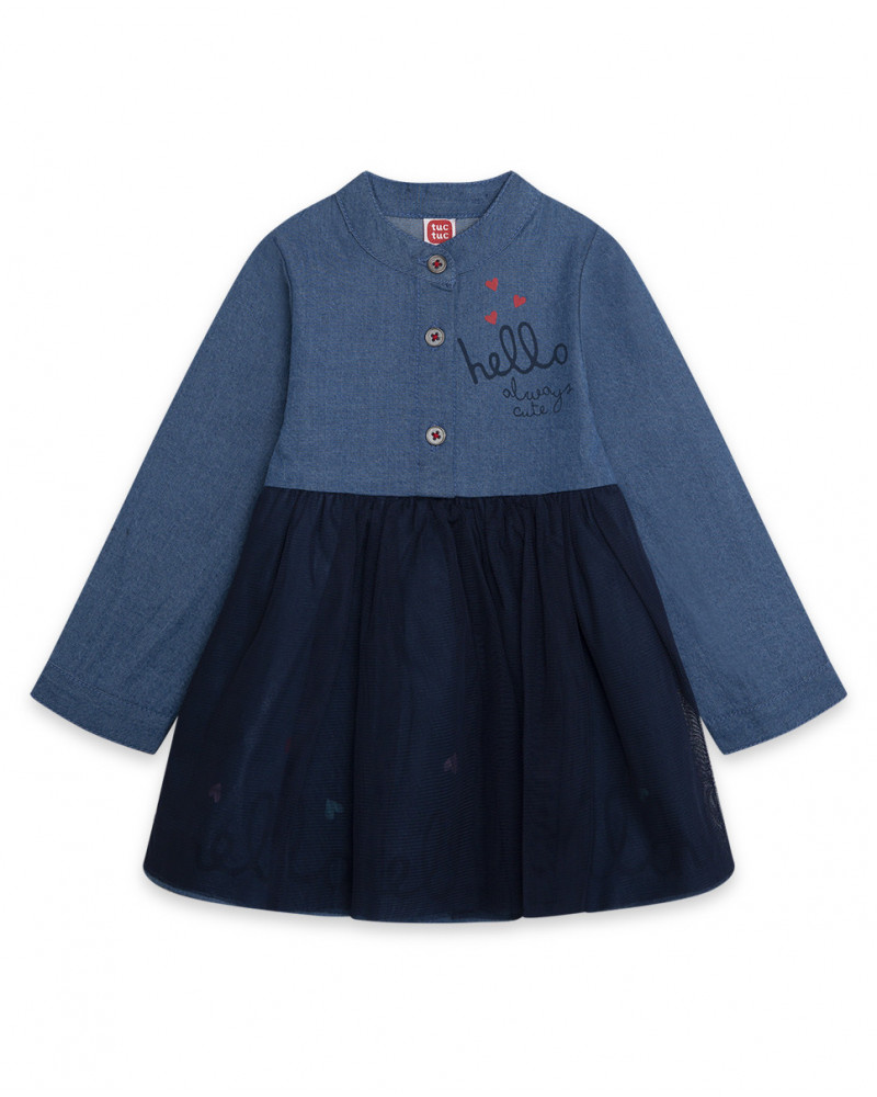 Robe en jeans et tulle coeurs fille bleue hello london