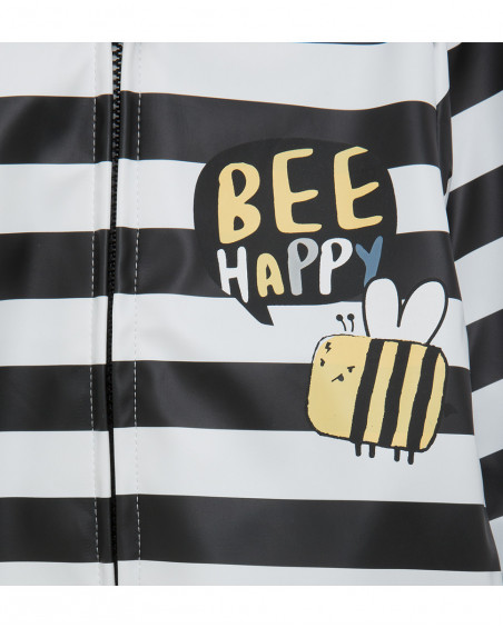 Gabardine avec capuche garçon noir bee happy Gabardine avec capuche garçon noir bee happy