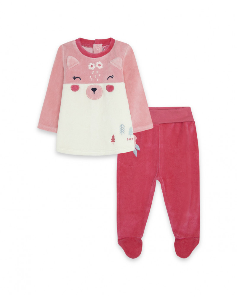 Ensemble velours long avec pieds fille rose dancing in the woods