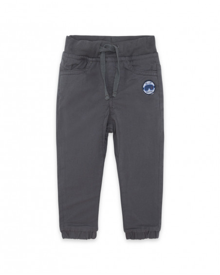 Pantalon en sergé doublé lacets garçon gris glaciar Pantalon en sergé doublé lacets garçon gris glaciar