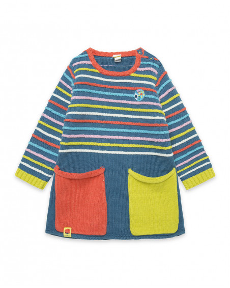 Robe en tricot avec poches fille bleue color hikers Robe en tricot avec poches fille bleue color hikers