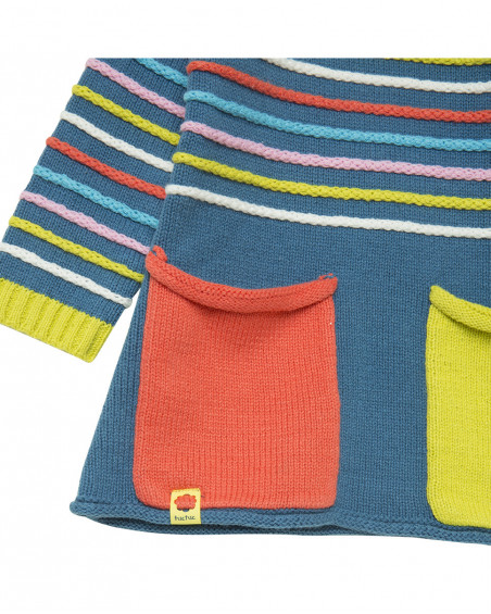 Robe en tricot avec poches fille bleue color hikers Robe en tricot avec poches fille bleue color hikers