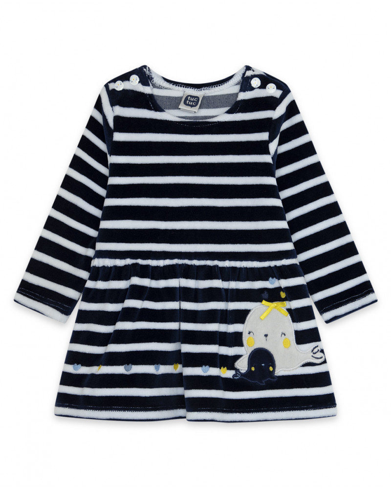 Robe velours à rayures fille bleue it's cold