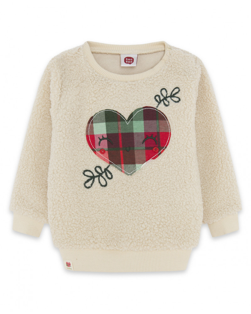 Sweat-shirt en fourrure fermée sans capuche fille blanc