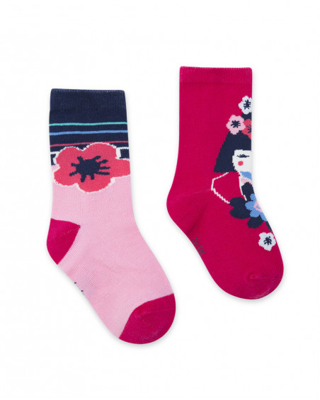 Lot 2 chaussettes imprimés fille roses kyoto girls Lot 2 chaussettes imprimés fille roses kyoto girls